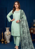 Mint Green Embroidered Lawn Kurta Set with Printed Chiffon Dupatta