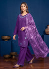Elegant Purple Embroidered Cotton Kurta Set with Printed net Dupatta
