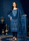 Elegant Teal Embroidered Lawn Kurta Set with Net Dupatta