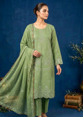 Elegant Sage Green Embroidered Cambric Kurta Set with Chiffon Dupatta