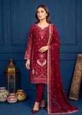 Maroon Embroidered Chiffon Kurta Set with Trousers & Dupatta