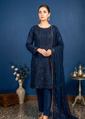 Navy Blue Embroidered Cotton Kurta Set with Dupatta