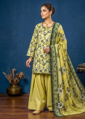 Vibrant Lime Green Floral Printed Lawn Kurta Set With Farshi Shalwar