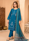 Teal Embroidered Cotton Kurta Set with Striped Dupatta