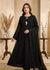 Elegant Black Embroidered Chiffon A-Line Maxi Dress with Dupatta
