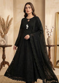 Elegant Black Embroidered Chiffon A-Line Maxi Dress with Dupatta