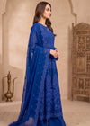Elegant Royal Blue Embroidered Chiffon Maxi with Dupatta and Trousers