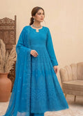 Embroidered Azure Chiffon Anarkali Maxi with Dupatta and Trousers