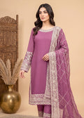 Embroidered Mulberry Kurta Set with Chiffon Dupatta