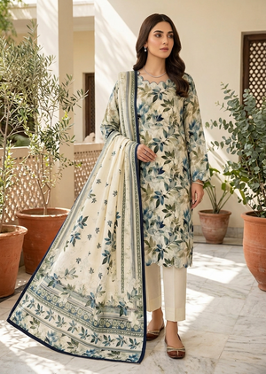 Off-White Digital Printed Lawn Kurta Set with Dupatta