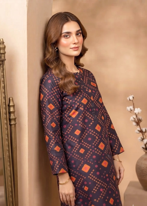 Navy Blue Printed Lawn 2-Piece Unstitched Suit
