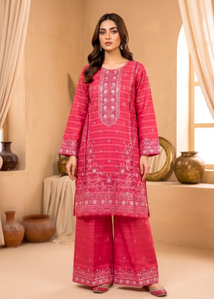 Embroidered Hot Pink Cotton Jacquard Kurta Set