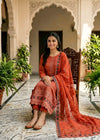 Rust Orange Embroidered Cotton Kurta Set with Chiffon Dupatta