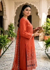 Rust Orange Embroidered Cotton Kurta Set with Chiffon Dupatta