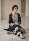 Black Embroidered Cotton Kurta Set with Straight Trousers