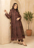 Elegant Dark Brown Embroidered Chiffon Maxi Suit
