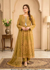Olive Green Embroidered Flared Maxi with Trousers & Dupatta