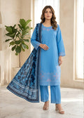 Steel Blue Embroidered Lawn 3-Piece Kurta Set