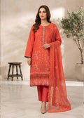 Coral Orange Embroidered Cambric Kurta Set with Dupatta