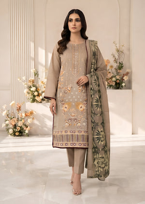 Elegant Beige cotton Embroidered Kurta Set with Printed Dupatta