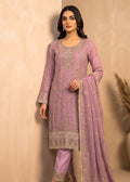 Lavender Embroidered Chiffon Kurta Set with Dupatta and Straight Trouser