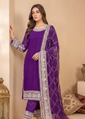 Elegant Purple Crepe Embroidered Kurta Set with Chiffon Dupatta