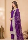 Elegant Purple Crepe Embroidered Kurta Set with Chiffon Dupatta