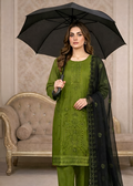 Elegant Olive Green Embroidered Kurta Set with Navy Blue Chiffon Dupatta