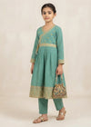 Charming Moss Green Embroidered Angrakhawith Trousers