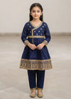 Girls Navy Blue Embroidered Angrathawith Trousers