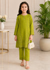 Charming Lime Green Embroidered Kurta Set with Trousers for Girls