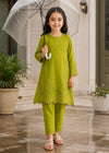 Charming Lime Green Embroidered Kurta Set with Trousers for Girls