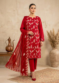 Red Embroidered Cotton Kurta Set with Chiffon Dupatta