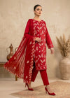 Red Embroidered Cotton Kurta Set with Chiffon Dupatta