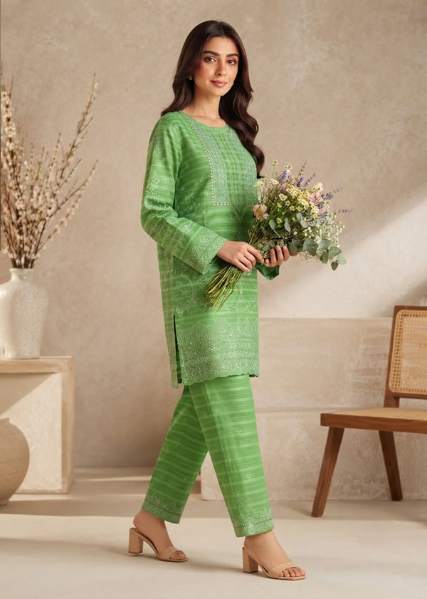 Lime Green Embroidered & Sequin Lawn Kurta Set