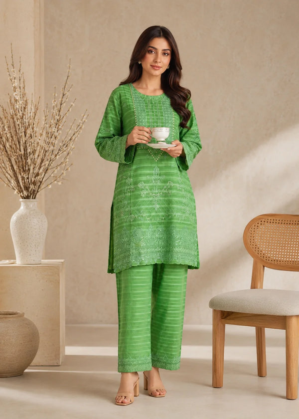 Lime Green Embroidered & Sequin Lawn Kurta Set