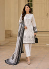White & Black Printed Lawn Kurta Set with Dupatta