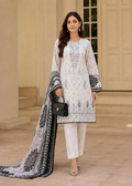 White & Black Printed Lawn Kurta Set with Dupatta