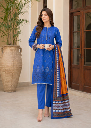 Vibrant Royal Blue Printed Lawn Kurta Set with Dupatta