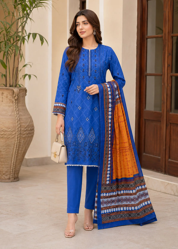 Vibrant Royal Blue Printed Lawn Kurta Set with Dupatta