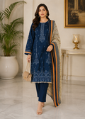 Navy Blue Embroidered Kurta Set with Printed Dupatta