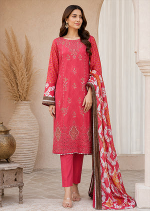 Crimson Embroidered Lawn Kurta Set with Printed Dupatta