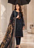 Navy Blue Embroidered Lawn Kurta Set with Printed Chiffon Dupatta