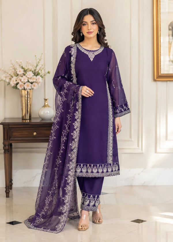 Elegant Purple Embroidered Chin ffoKurta Set with Chiffon Dupatta