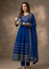 Royal Blue Embroidered Anarkali Maxi Dress with Dupatta
