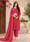 Hot Pink Embroidered Cotton Kurta Set with Lawn Dupatta