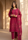 Burgundy Embroidered Cotton Kurta Set with Printed Dupatta