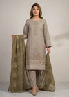 Embroidered Khaki Brown Cotton Kurta Set with Printed Lawn Dupatta