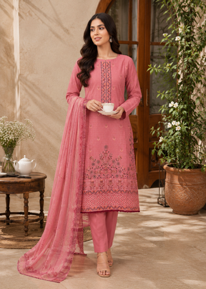 Rose Pink Printed Lawn Kurta Set with Dupatta