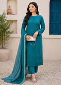 Elegant Teal Embroidered Kurta Set with Cotton Voile Dupatta